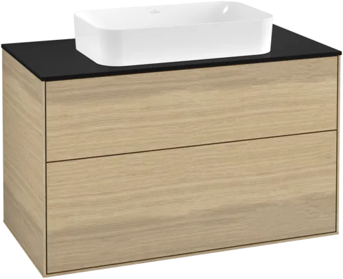 Bild von VILLEROY BOCH Finion Waschbeckenunterschrank, mit Beleuchtung, 2 Auszüge, 1000 x 603 x 501 mm, Oak Veneer / Glass Black Matt #G23200PC