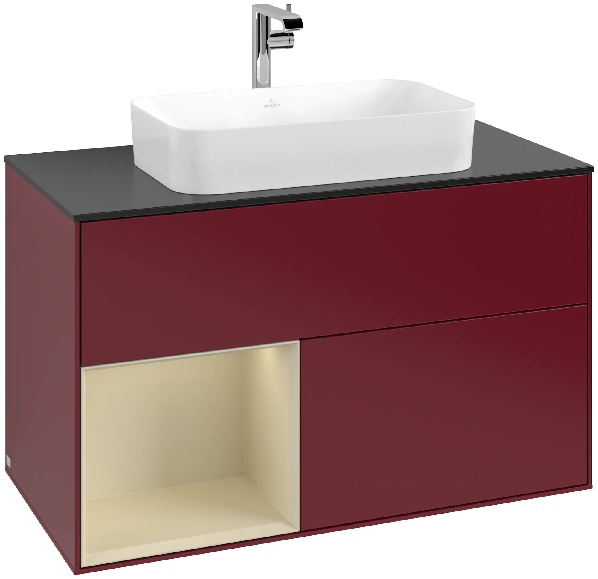 Bild von VILLEROY BOCH Finion Waschbeckenunterschrank, mit Beleuchtung, 2 Auszüge, 1000 x 603 x 501 mm, Peony Matt Lacquer / Silk Grey Matt Lacquer / Glass Black Matt #G242HJHB