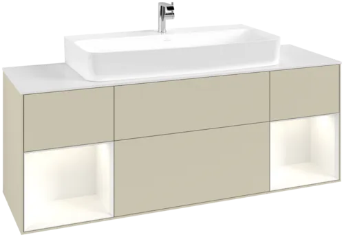 Bild von VILLEROY BOCH Finion Waschbeckenunterschrank, mit Beleuchtung, 4 Auszüge, 1600 x 603 x 501 mm, Silk Grey Matt Lacquer / Glossy White Lacquer / Glass White Matt #G211GFHJ