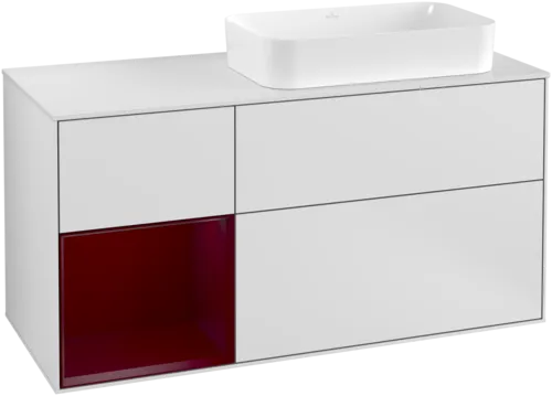 Bild von VILLEROY BOCH Finion Waschbeckenunterschrank, mit Beleuchtung, 3 Auszüge, 1200 x 603 x 501 mm, White Matt Lacquer / Peony Matt Lacquer / Glass White Matt #G271HBMT
