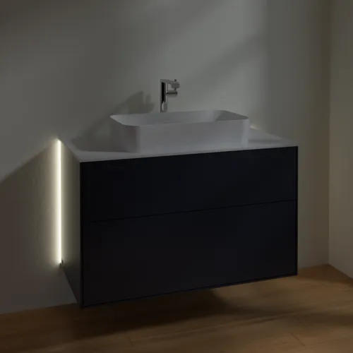 Bild von VILLEROY BOCH Finion Waschbeckenunterschrank, mit Beleuchtung, 2 Auszüge, 1000 x 603 x 501 mm, Midnight Blue Matt Lacquer / Glass White Matt #G23100HG