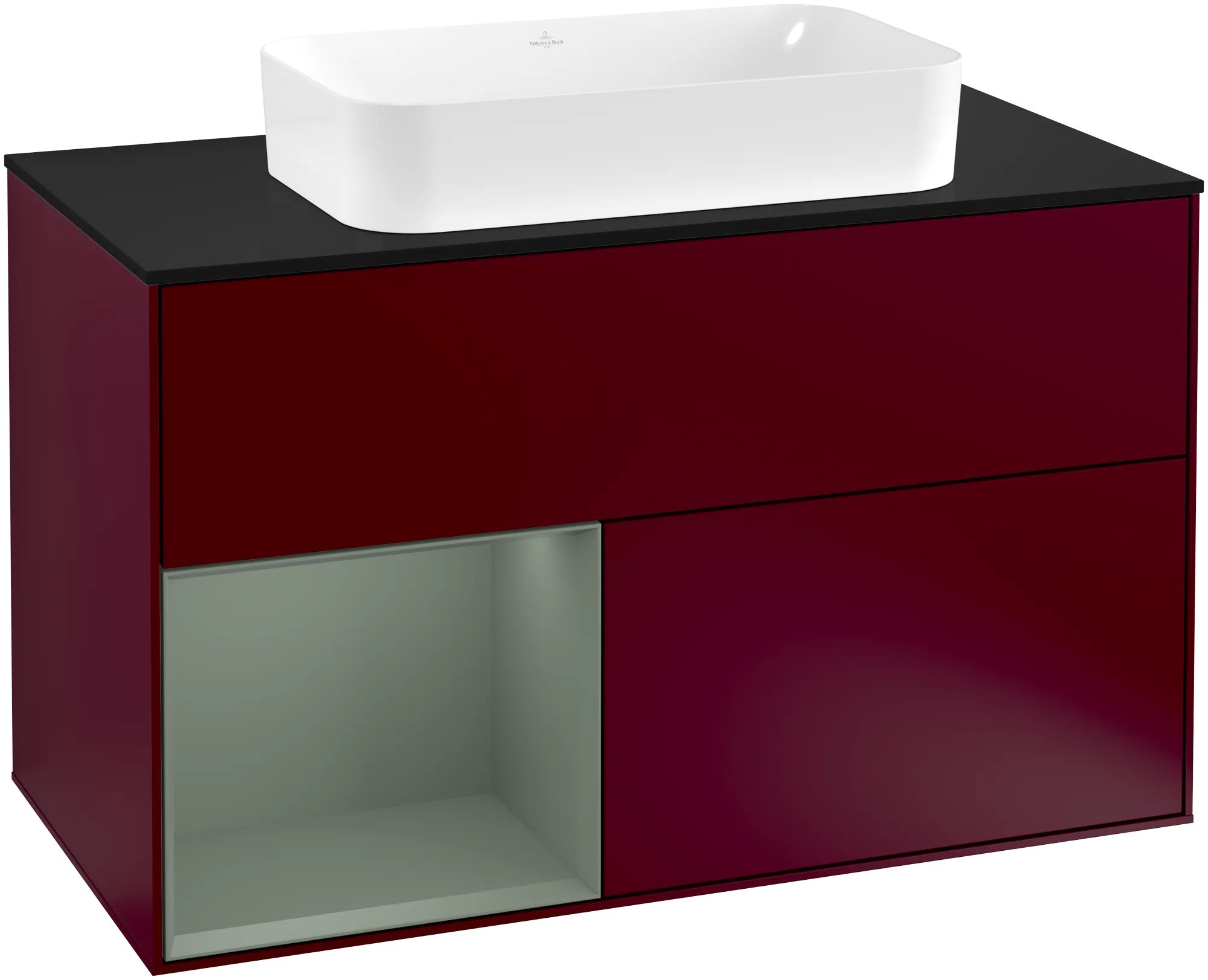 Bild von VILLEROY BOCH Finion Waschbeckenunterschrank, mit Beleuchtung, 2 Auszüge, 1000 x 603 x 501 mm, Peony Matt Lacquer / Olive Matt Lacquer / Glass Black Matt #G242GMHB