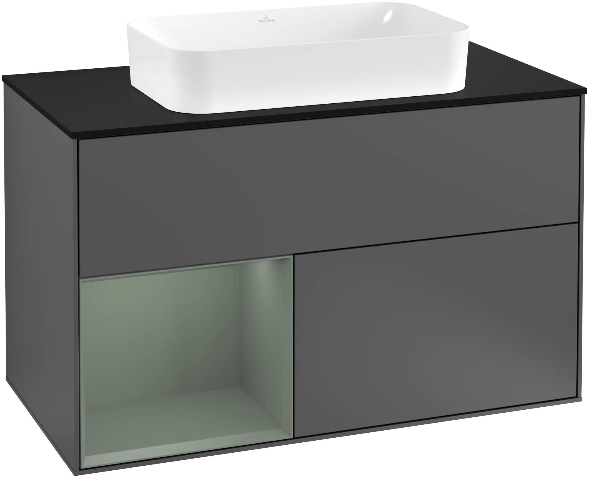 Bild von VILLEROY BOCH Finion Waschbeckenunterschrank, mit Beleuchtung, 2 Auszüge, 1000 x 603 x 501 mm, Anthracite Matt Lacquer / Olive Matt Lacquer / Glass Black Matt #G242GMGK