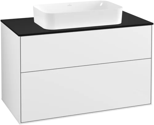 Bild von VILLEROY BOCH Finion Waschbeckenunterschrank, mit Beleuchtung, 2 Auszüge, 1000 x 603 x 501 mm, Glossy White Lacquer / Glass Black Matt #G23200GF