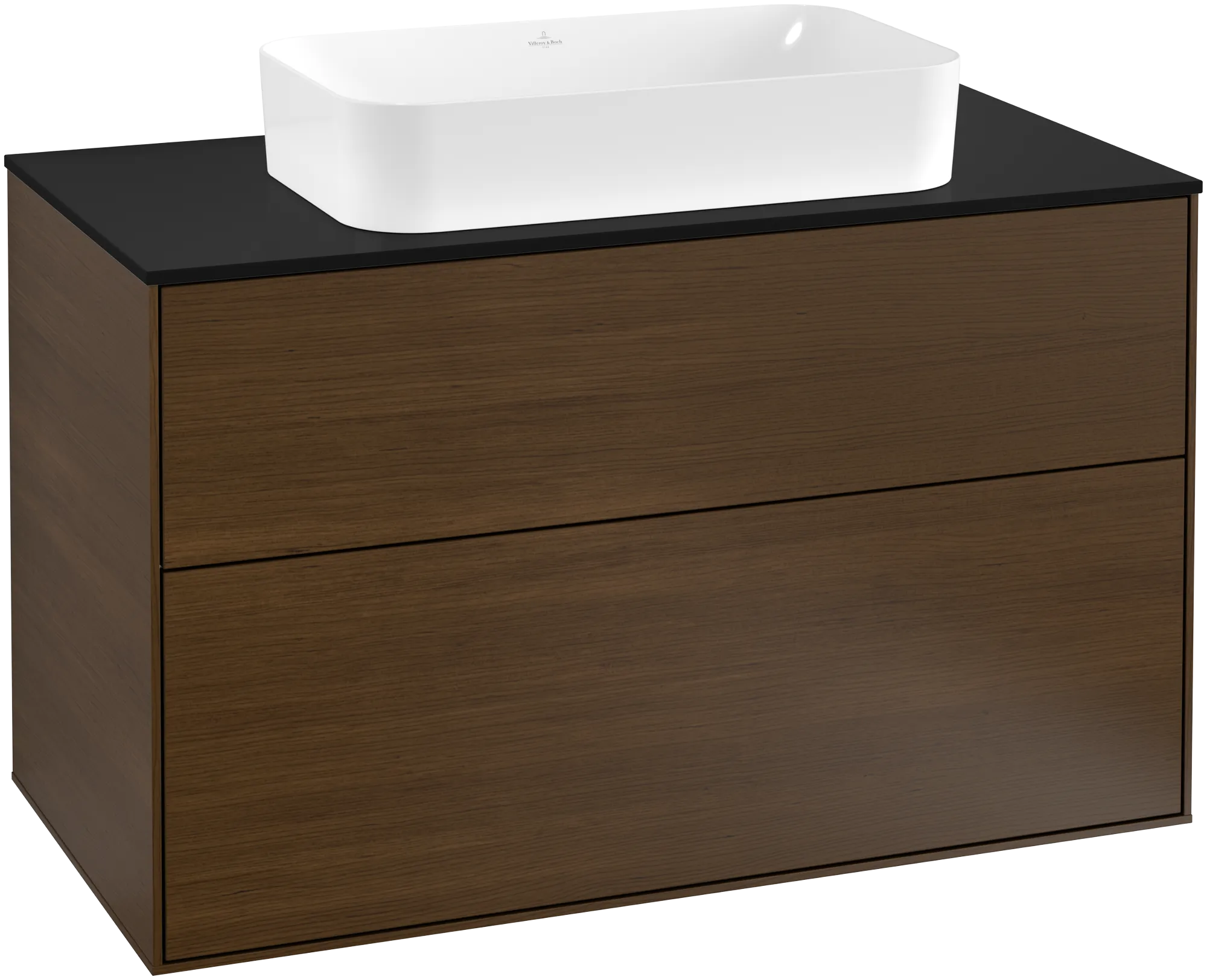 Bild von VILLEROY BOCH Finion Waschbeckenunterschrank, mit Beleuchtung, 2 Auszüge, 1000 x 603 x 501 mm, Walnut Veneer / Glass Black Matt #G23200GN
