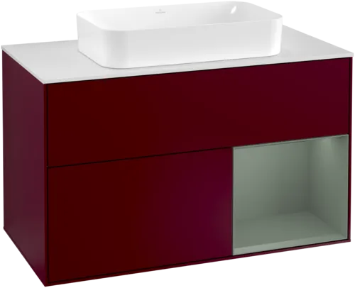 Bild von VILLEROY BOCH Finion Waschbeckenunterschrank, mit Beleuchtung, 2 Auszüge, 1000 x 603 x 501 mm, Peony Matt Lacquer / Olive Matt Lacquer / Glass White Matt #G251GMHB