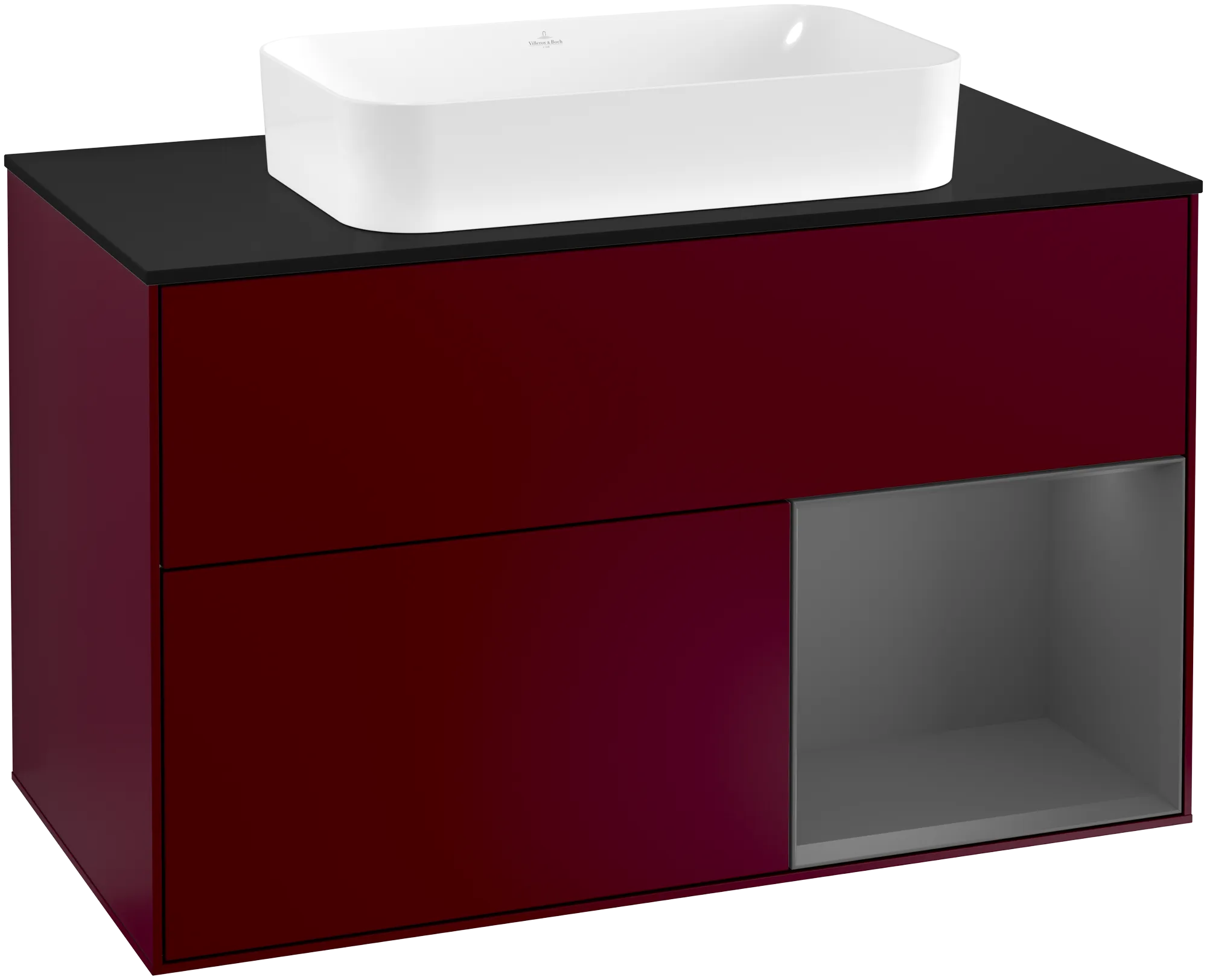 Bild von VILLEROY BOCH Finion Waschbeckenunterschrank, mit Beleuchtung, 2 Auszüge, 1000 x 603 x 501 mm, Peony Matt Lacquer / Anthracite Matt Lacquer / Glass Black Matt #G252GKHB