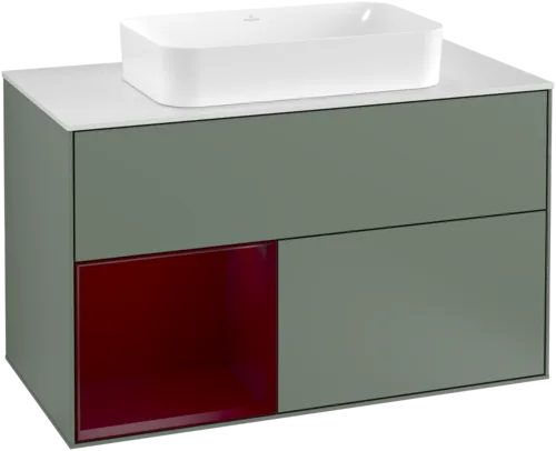 Bild von VILLEROY BOCH Finion Waschbeckenunterschrank, mit Beleuchtung, 2 Auszüge, 1000 x 603 x 501 mm, Olive Matt Lacquer / Peony Matt Lacquer / Glass White Matt #G241HBGM