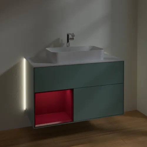 Bild von VILLEROY BOCH Finion Waschbeckenunterschrank, mit Beleuchtung, 2 Auszüge, 1000 x 603 x 501 mm, Olive Matt Lacquer / Peony Matt Lacquer / Glass White Matt #G241HBGM