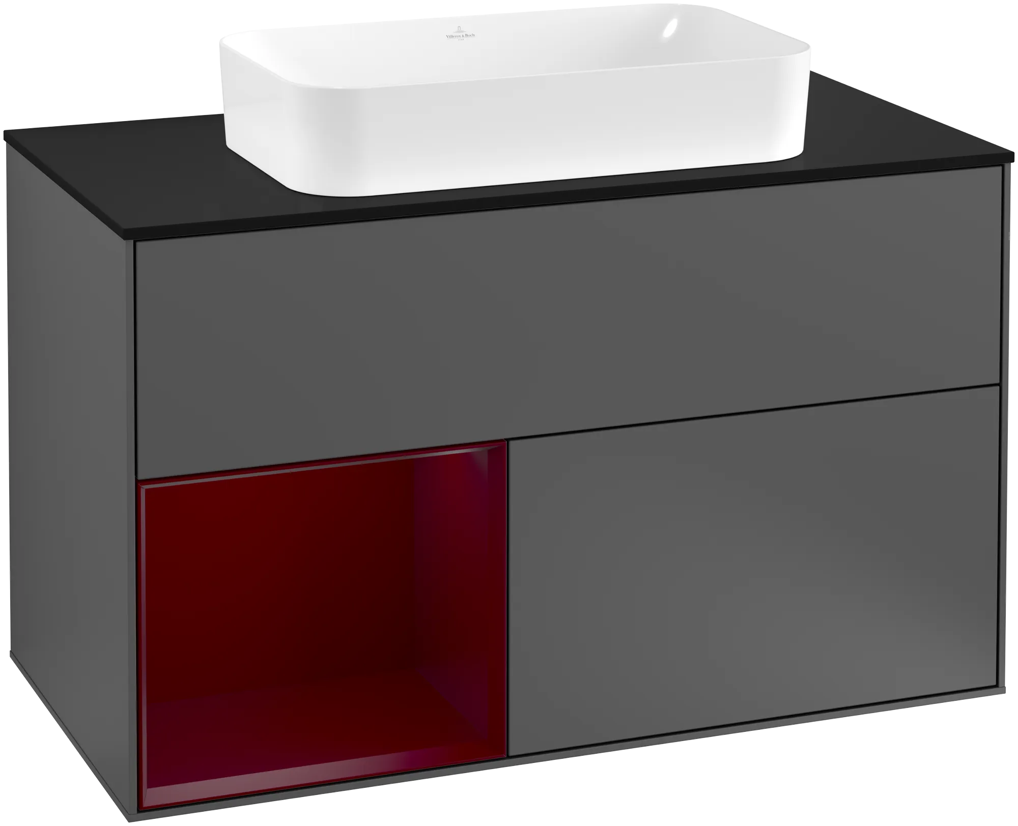 Bild von VILLEROY BOCH Finion Waschbeckenunterschrank, mit Beleuchtung, 2 Auszüge, 1000 x 603 x 501 mm, Anthracite Matt Lacquer / Peony Matt Lacquer / Glass Black Matt #G242HBGK