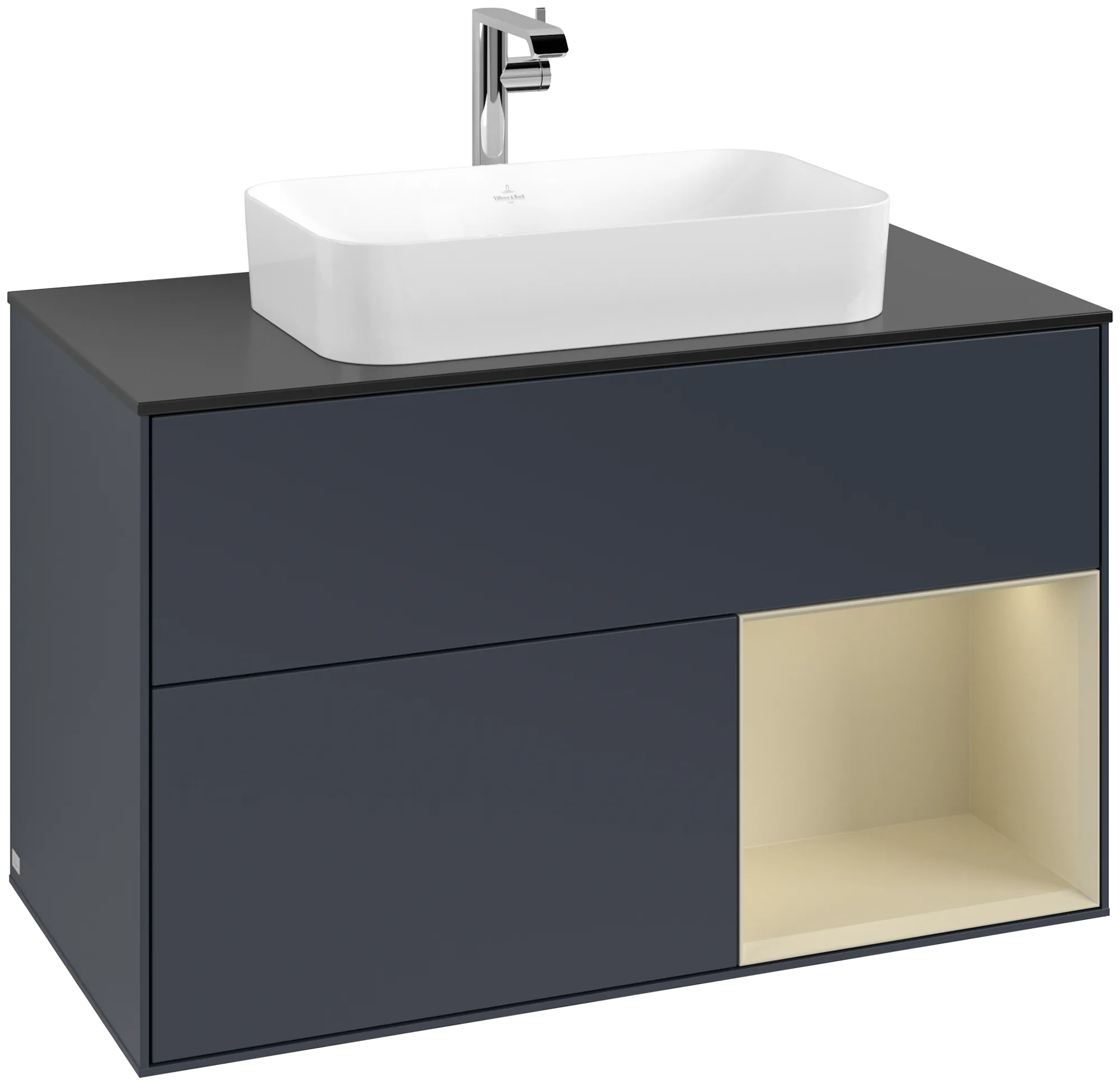Obrázek VILLEROY BOCH Finion Vanity unit, with lighting, 2 pull-out compartments, 1000 x 603 x 501 mm, Midnight Blue Matt Lacquer / Silk Grey Matt Lacquer / Glass Black Matt #G252HJHG