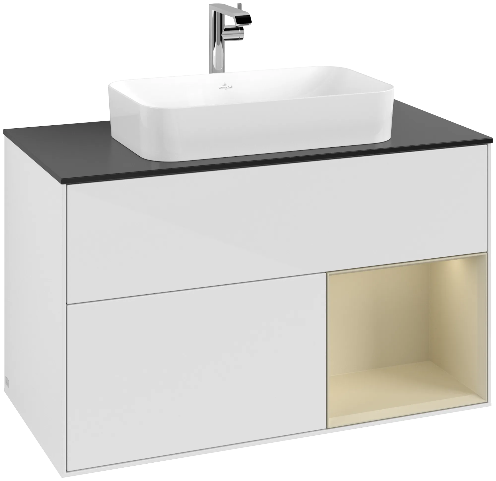 Bild von VILLEROY BOCH Finion Waschbeckenunterschrank, mit Beleuchtung, 2 Auszüge, 1000 x 603 x 501 mm, Glossy White Lacquer / Silk Grey Matt Lacquer / Glass Black Matt #G252HJGF