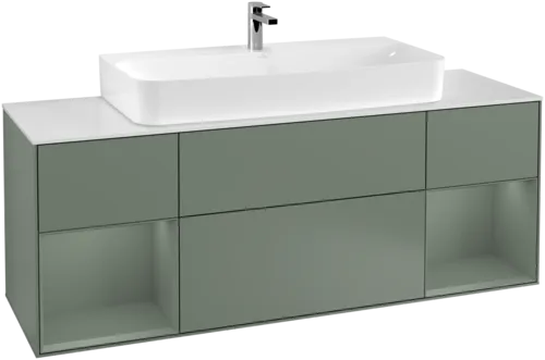 Bild von VILLEROY BOCH Finion Waschbeckenunterschrank, mit Beleuchtung, 4 Auszüge, 1600 x 603 x 501 mm, Olive Matt Lacquer / Olive Matt Lacquer / Glass White Matt #G211GMGM