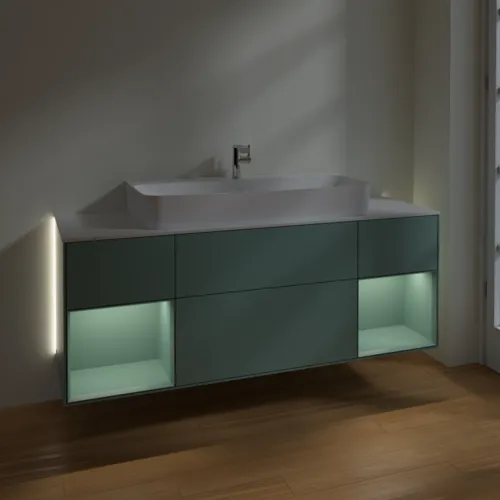 Bild von VILLEROY BOCH Finion Waschbeckenunterschrank, mit Beleuchtung, 4 Auszüge, 1600 x 603 x 501 mm, Olive Matt Lacquer / Olive Matt Lacquer / Glass White Matt #G211GMGM