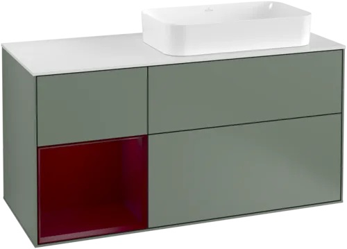 Bild von VILLEROY BOCH Finion Waschbeckenunterschrank, mit Beleuchtung, 3 Auszüge, 1200 x 603 x 501 mm, Olive Matt Lacquer / Peony Matt Lacquer / Glass White Matt #G271HBGM