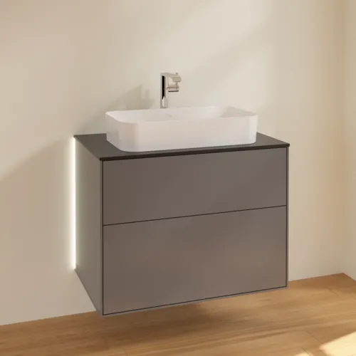 Bild von VILLEROY BOCH Finion Waschbeckenunterschrank, mit Beleuchtung, 2 Auszüge, 800 x 603 x 501 mm, Anthracite Matt Lacquer / Glass Black Matt #G22200GK