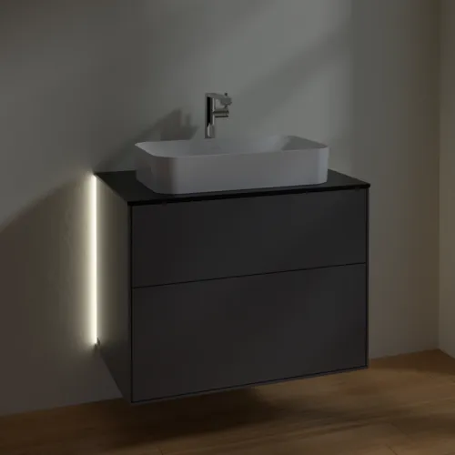 Bild von VILLEROY BOCH Finion Waschbeckenunterschrank, mit Beleuchtung, 2 Auszüge, 800 x 603 x 501 mm, Anthracite Matt Lacquer / Glass Black Matt #G22200GK