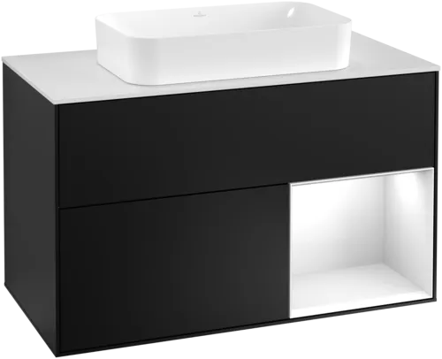 Obrázek VILLEROY BOCH Finion Vanity unit, with lighting, 2 pull-out compartments, 1000 x 603 x 501 mm, Black Matt Lacquer / Glossy White Lacquer / Glass White Matt #G251GFPD