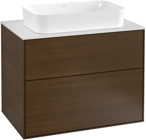 Bild von VILLEROY BOCH Finion Waschbeckenunterschrank, mit Beleuchtung, 2 Auszüge, 800 x 603 x 501 mm, Walnut Veneer / Glass White Matt #G22100GN
