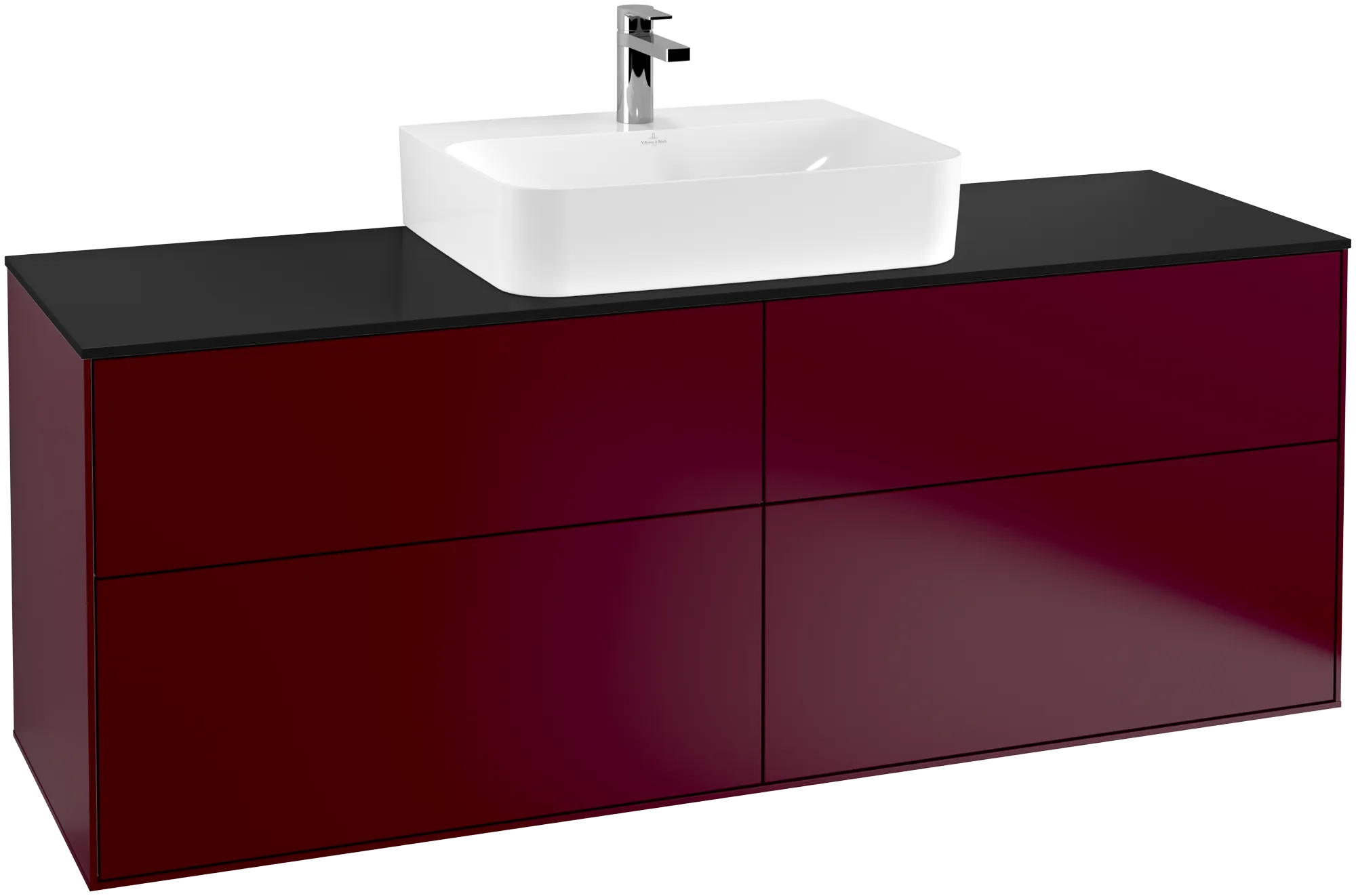 Bild von VILLEROY BOCH Finion Waschbeckenunterschrank, mit Beleuchtung, 4 Auszüge, 1600 x 603 x 501 mm, Peony Matt Lacquer / Glass Black Matt #G19200HB