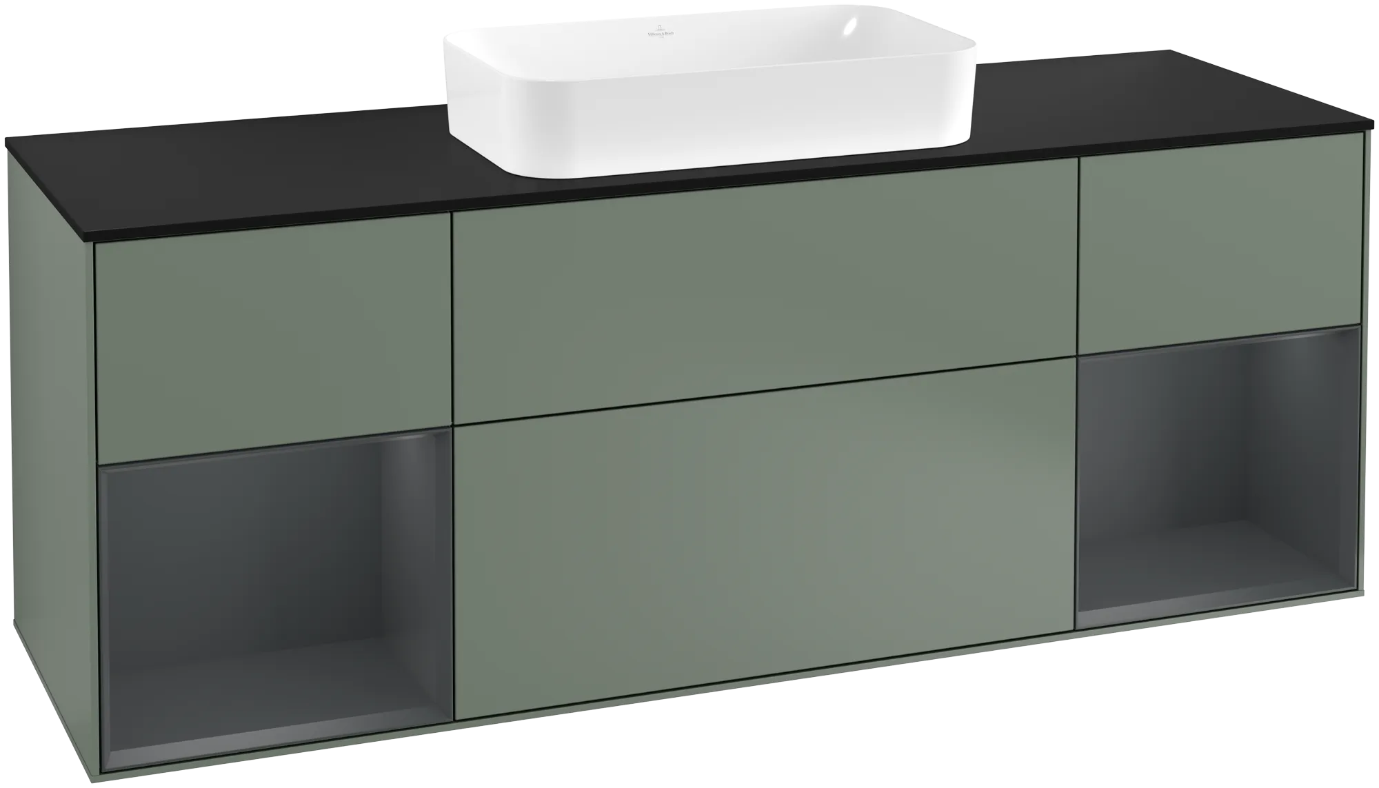 Bild von VILLEROY BOCH Finion Waschbeckenunterschrank, mit Beleuchtung, 4 Auszüge, 1600 x 603 x 501 mm, Olive Matt Lacquer / Midnight Blue Matt Lacquer / Glass Black Matt #G332HGGM