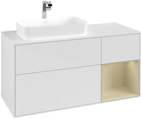 Bild von VILLEROY BOCH Finion Waschbeckenunterschrank, mit Beleuchtung, 3 Auszüge, 1200 x 603 x 501 mm, Glossy White Lacquer / Silk Grey Matt Lacquer / Glass White Matt #G281HJGF