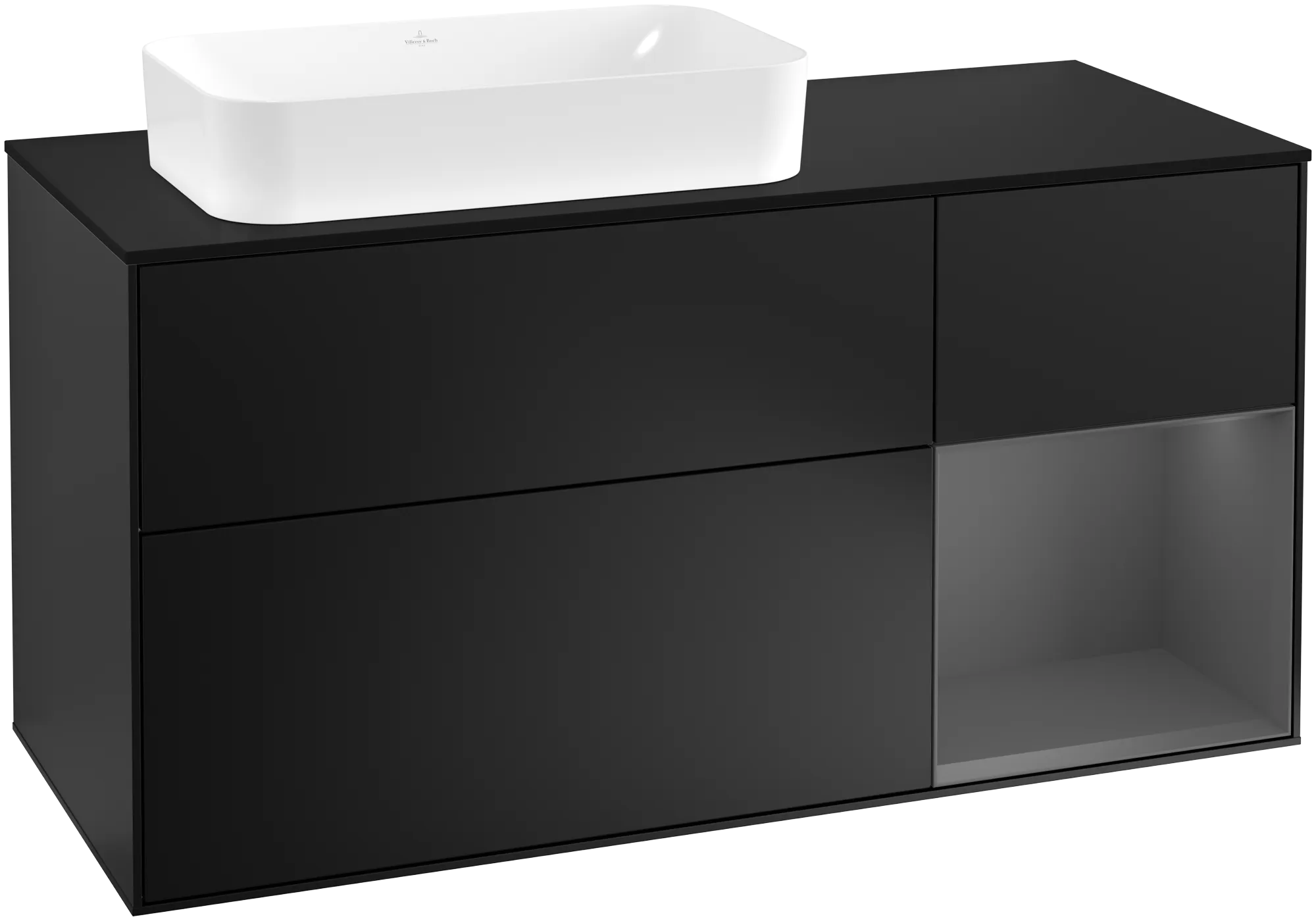 Bild von VILLEROY BOCH Finion Waschbeckenunterschrank, mit Beleuchtung, 3 Auszüge, 1200 x 603 x 501 mm, Black Matt Lacquer / Anthracite Matt Lacquer / Glass Black Matt #G282GKPD