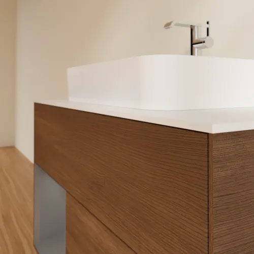 Bild von VILLEROY BOCH Finion Waschbeckenunterschrank, mit Beleuchtung, 2 Auszüge, 1000 x 603 x 501 mm, Walnut Veneer / Anthracite Matt Lacquer / Glass White Matt #G361GKGN