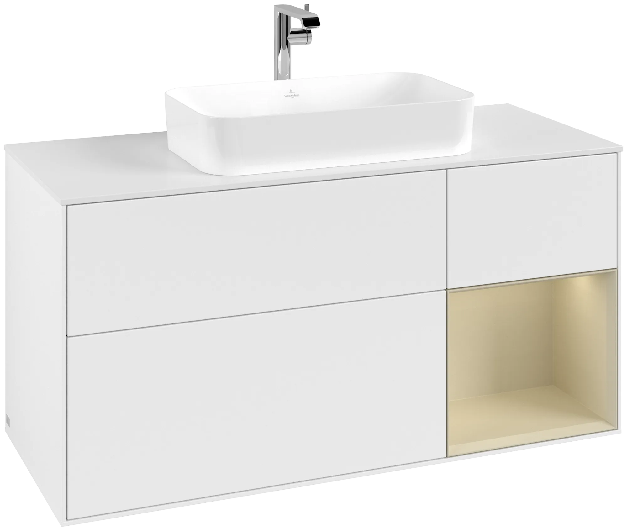 Bild von VILLEROY BOCH Finion Waschbeckenunterschrank, mit Beleuchtung, 3 Auszüge, 1200 x 603 x 501 mm, White Matt Lacquer / Silk Grey Matt Lacquer / Glass White Matt #G301HJMT
