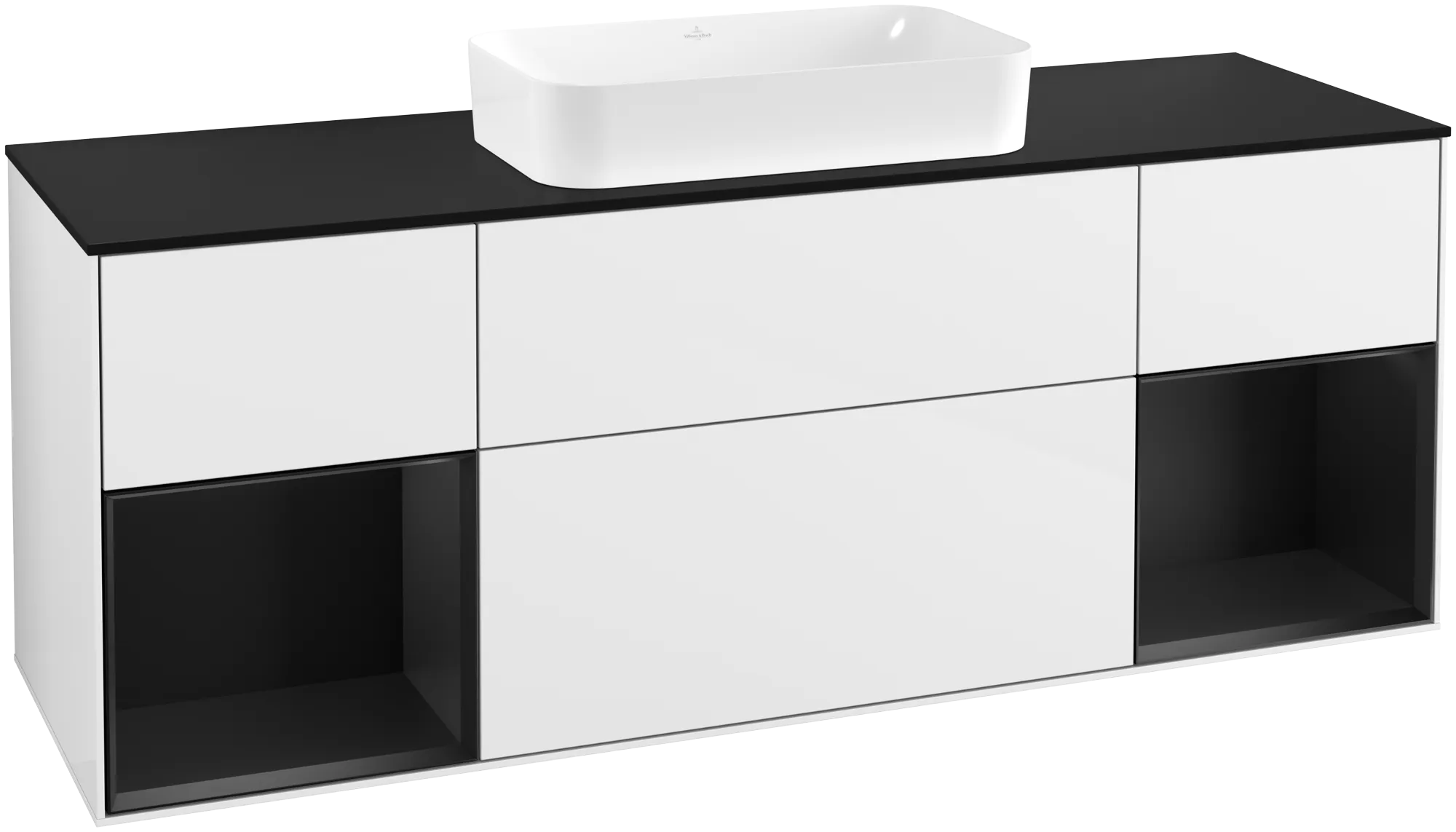 Bild von VILLEROY BOCH Finion Waschbeckenunterschrank, mit Beleuchtung, 4 Auszüge, 1600 x 603 x 501 mm, Glossy White Lacquer / Black Matt Lacquer / Glass Black Matt #G332PDGF