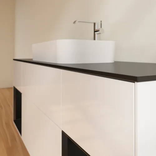 Bild von VILLEROY BOCH Finion Waschbeckenunterschrank, mit Beleuchtung, 4 Auszüge, 1600 x 603 x 501 mm, Glossy White Lacquer / Black Matt Lacquer / Glass Black Matt #G332PDGF