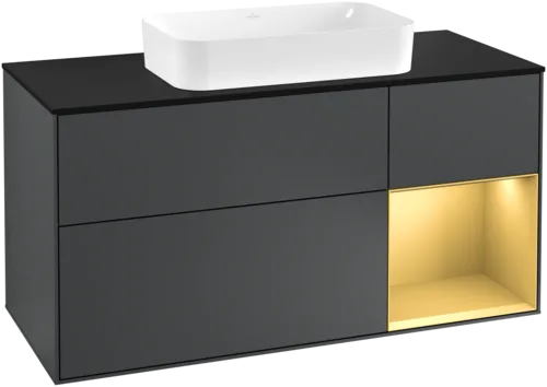 Bild von VILLEROY BOCH Finion Waschbeckenunterschrank, mit Beleuchtung, 3 Auszüge, 1200 x 603 x 501 mm, Midnight Blue Matt Lacquer / Gold Matt Lacquer / Glass Black Matt #G302HFHG