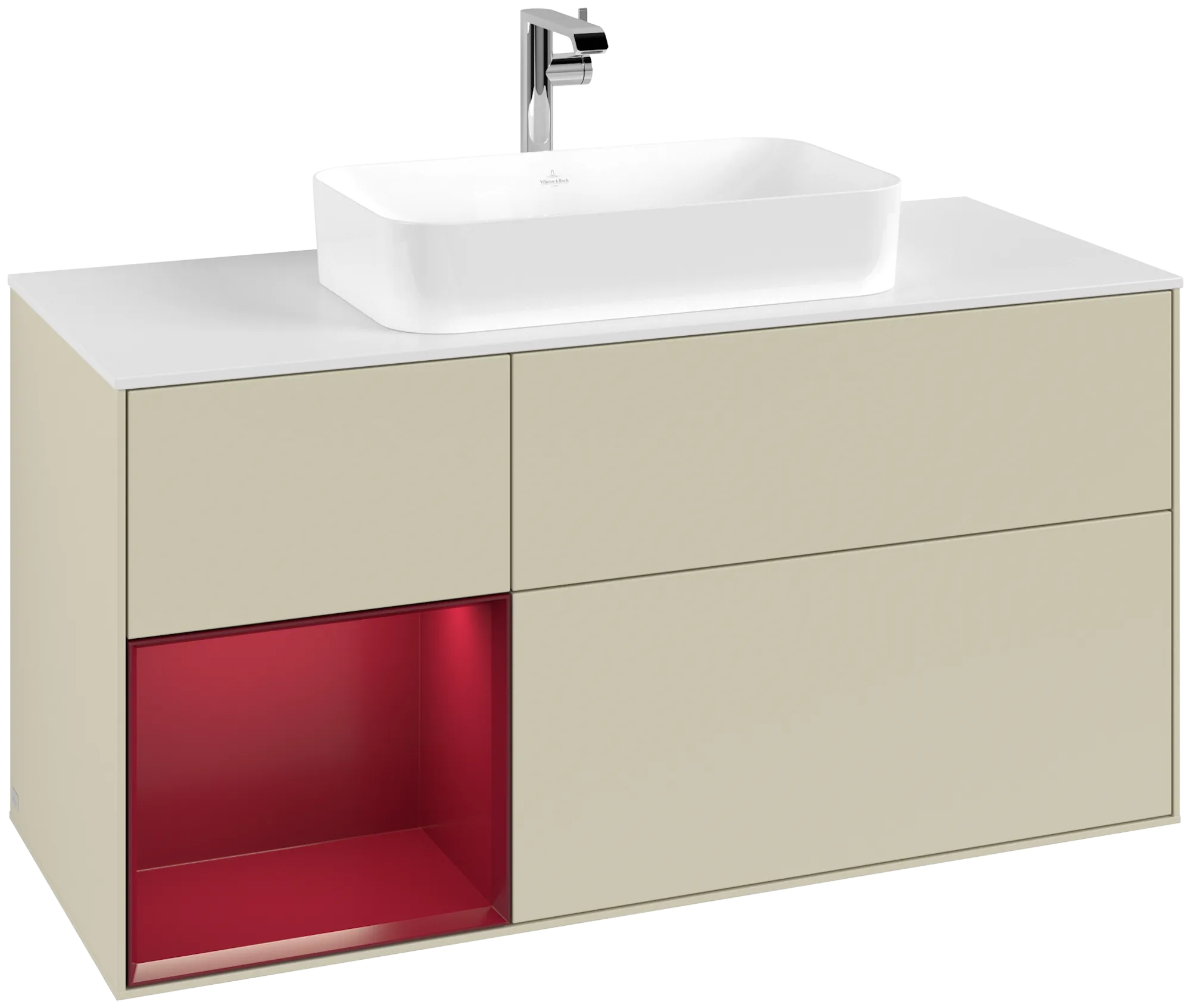 Bild von VILLEROY BOCH Finion Waschbeckenunterschrank, mit Beleuchtung, 3 Auszüge, 1200 x 603 x 501 mm, Silk Grey Matt Lacquer / Peony Matt Lacquer / Glass White Matt #G291HBHJ