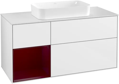 Bild von VILLEROY BOCH Finion Waschbeckenunterschrank, mit Beleuchtung, 3 Auszüge, 1200 x 603 x 501 mm, Glossy White Lacquer / Peony Matt Lacquer / Glass White Matt #G291HBGF