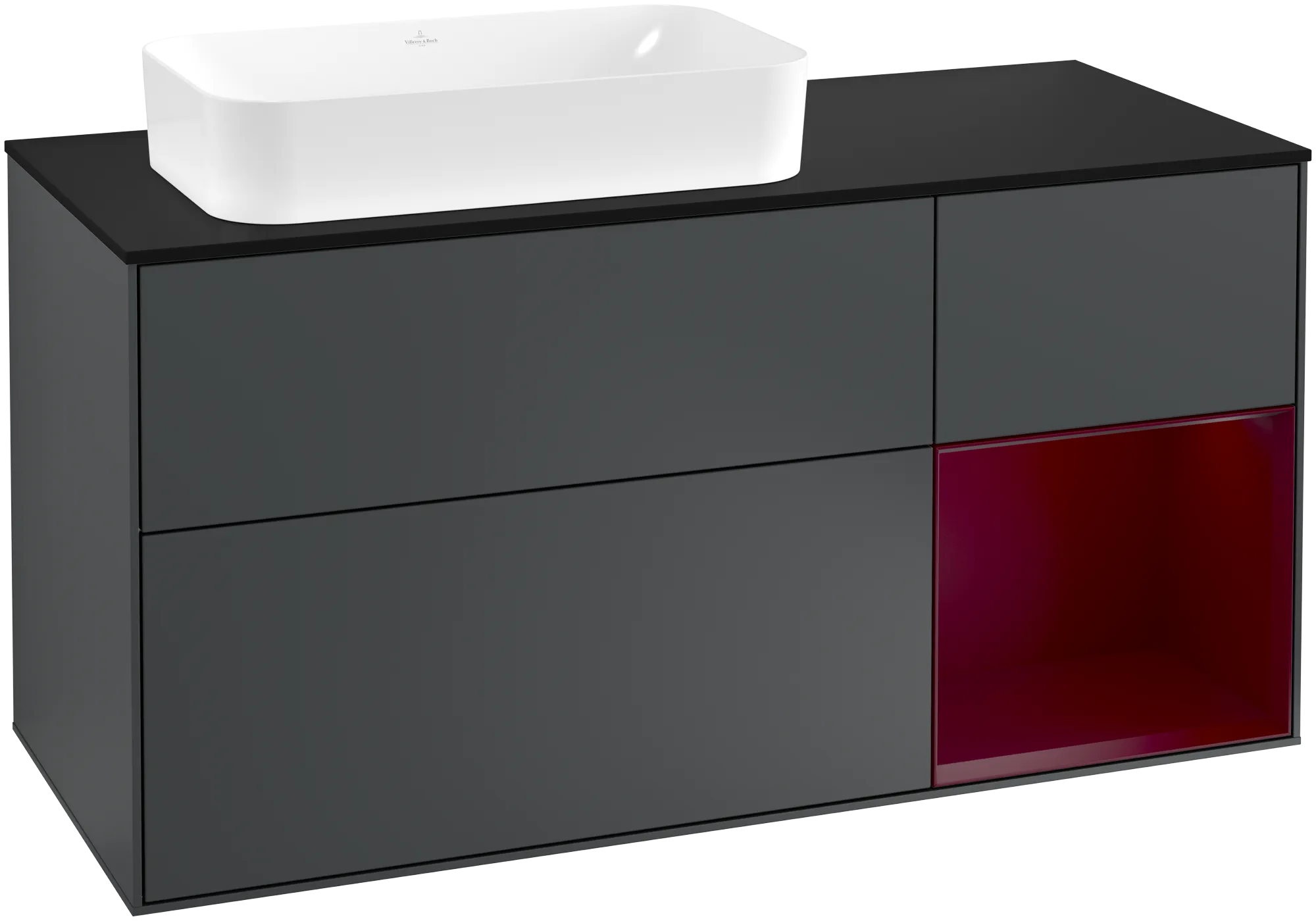 Bild von VILLEROY BOCH Finion Waschbeckenunterschrank, mit Beleuchtung, 3 Auszüge, 1200 x 603 x 501 mm, Midnight Blue Matt Lacquer / Peony Matt Lacquer / Glass Black Matt #G282HBHG