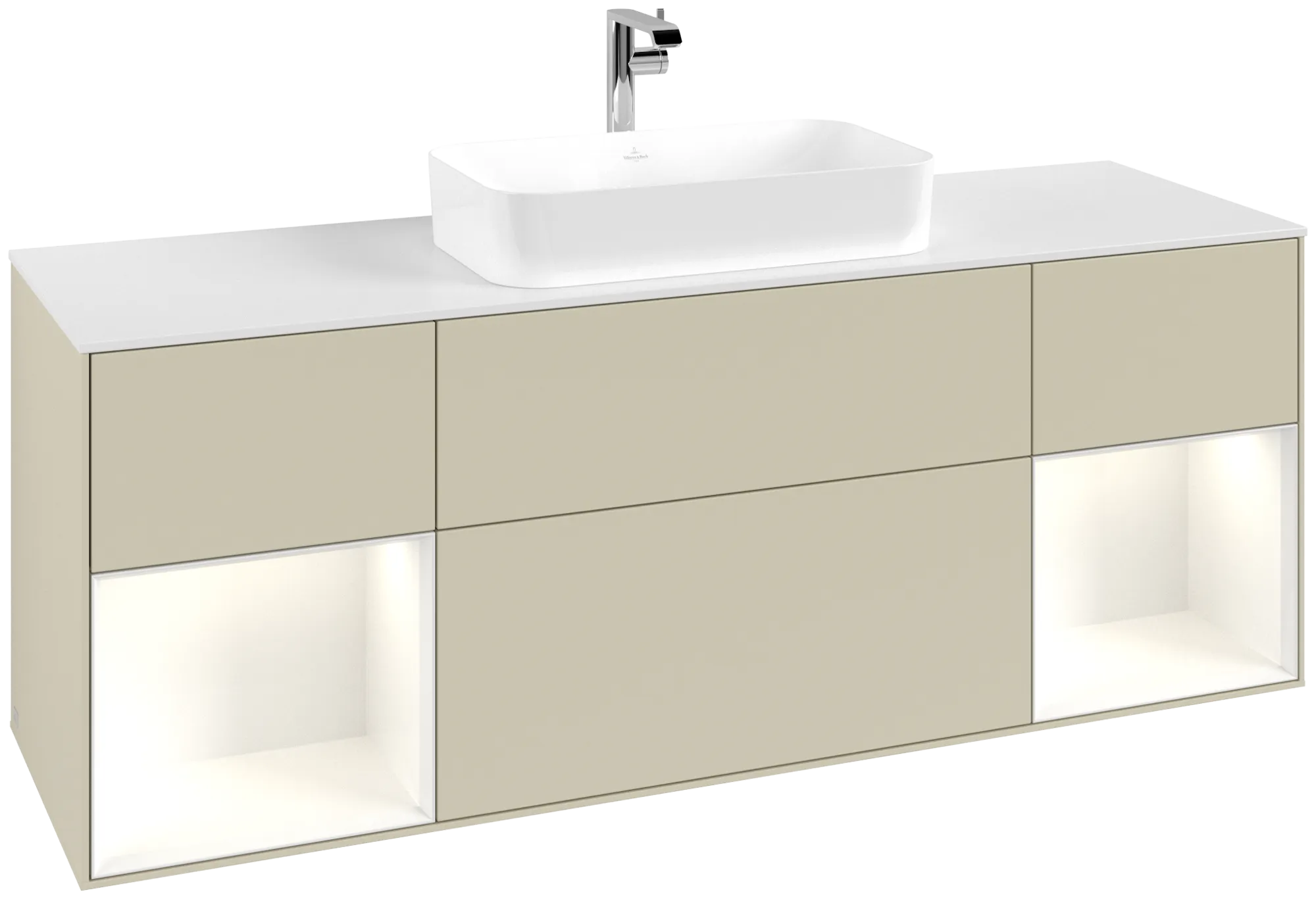 Obrázek VILLEROY BOCH Finion Vanity unit, with lighting, 4 pull-out compartments, 1600 x 603 x 501 mm, Silk Grey Matt Lacquer / Glossy White Lacquer / Glass White Matt #G331GFHJ