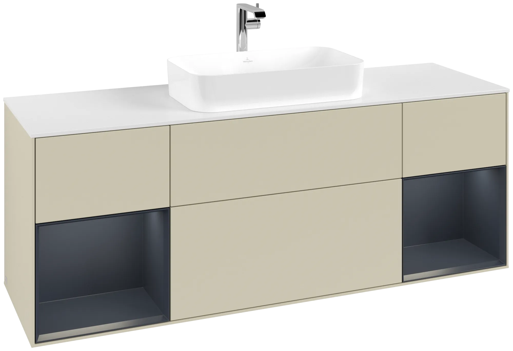 Obrázek VILLEROY BOCH Finion Vanity unit, with lighting, 4 pull-out compartments, 1600 x 603 x 501 mm, Silk Grey Matt Lacquer / Midnight Blue Matt Lacquer / Glass White Matt #G331HGHJ
