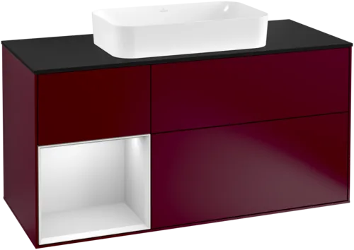 Bild von VILLEROY BOCH Finion Waschbeckenunterschrank, mit Beleuchtung, 3 Auszüge, 1200 x 603 x 501 mm, Peony Matt Lacquer / White Matt Lacquer / Glass Black Matt #G292MTHB