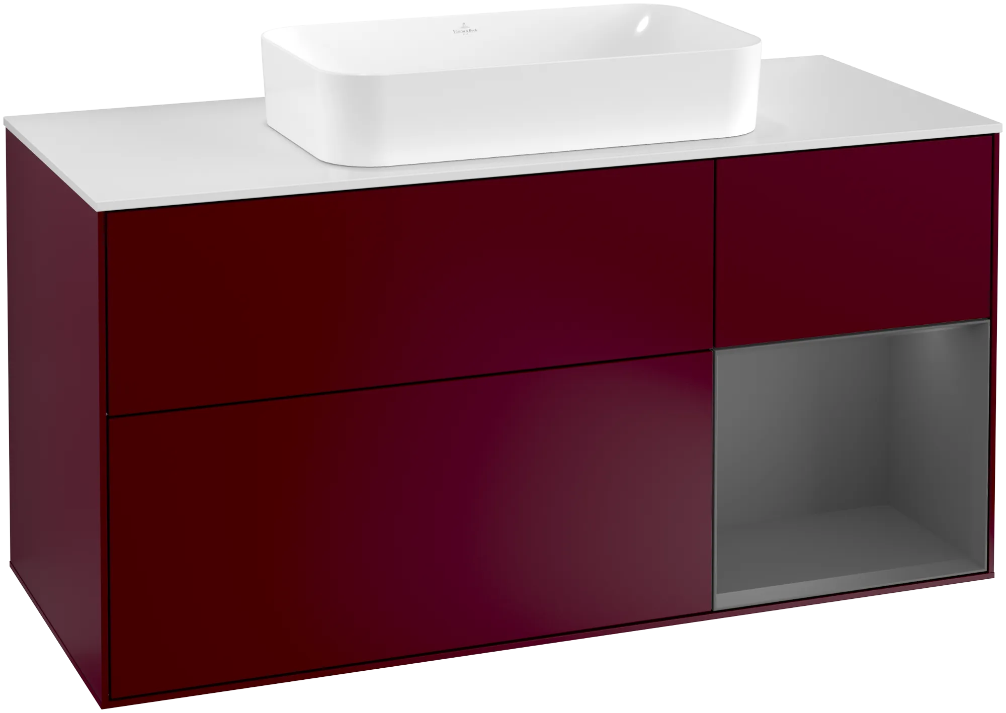 Bild von VILLEROY BOCH Finion Waschbeckenunterschrank, mit Beleuchtung, 3 Auszüge, 1200 x 603 x 501 mm, Peony Matt Lacquer / Anthracite Matt Lacquer / Glass White Matt #G301GKHB