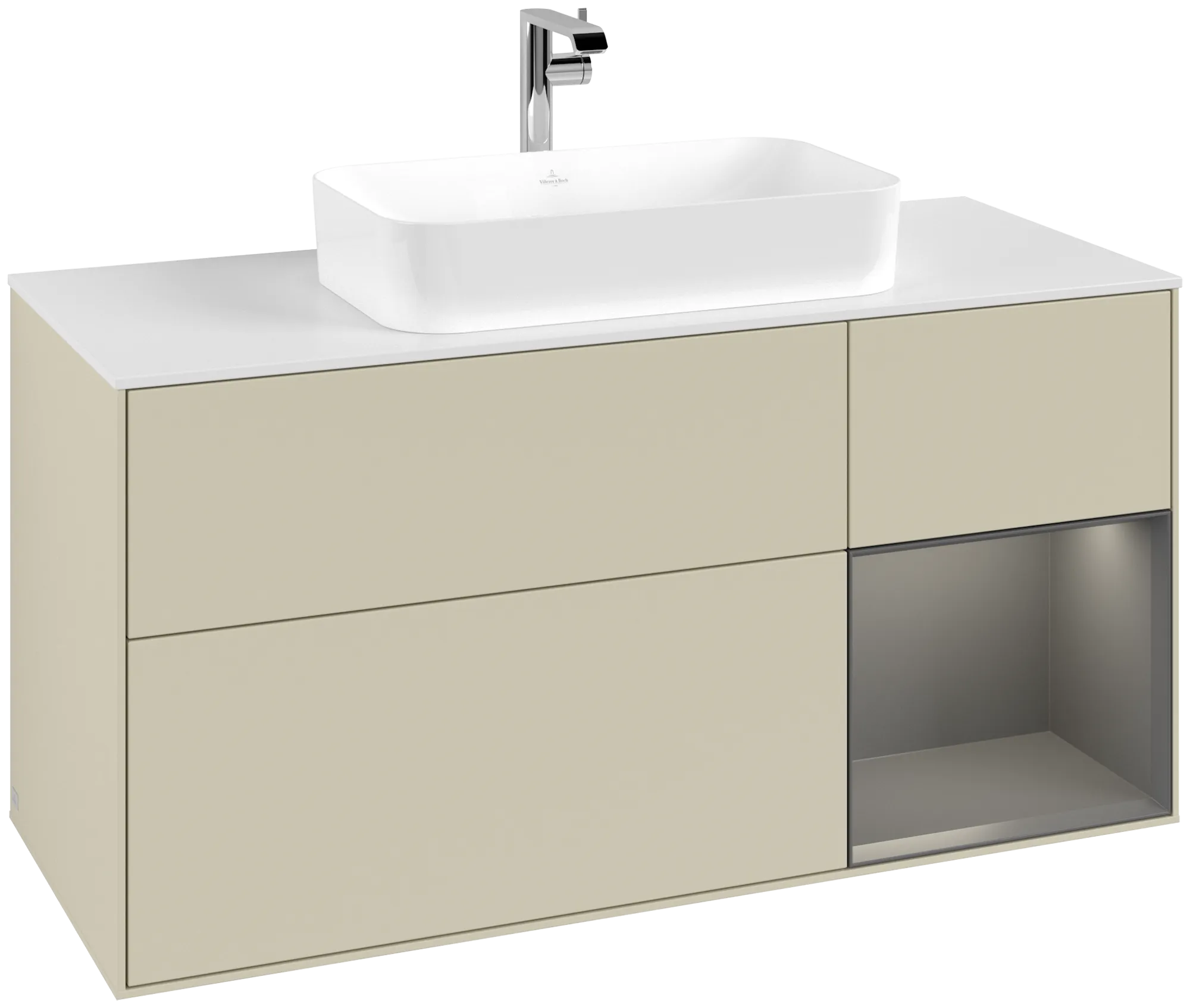 Bild von VILLEROY BOCH Finion Waschbeckenunterschrank, mit Beleuchtung, 3 Auszüge, 1200 x 603 x 501 mm, Silk Grey Matt Lacquer / Anthracite Matt Lacquer / Glass White Matt #G301GKHJ