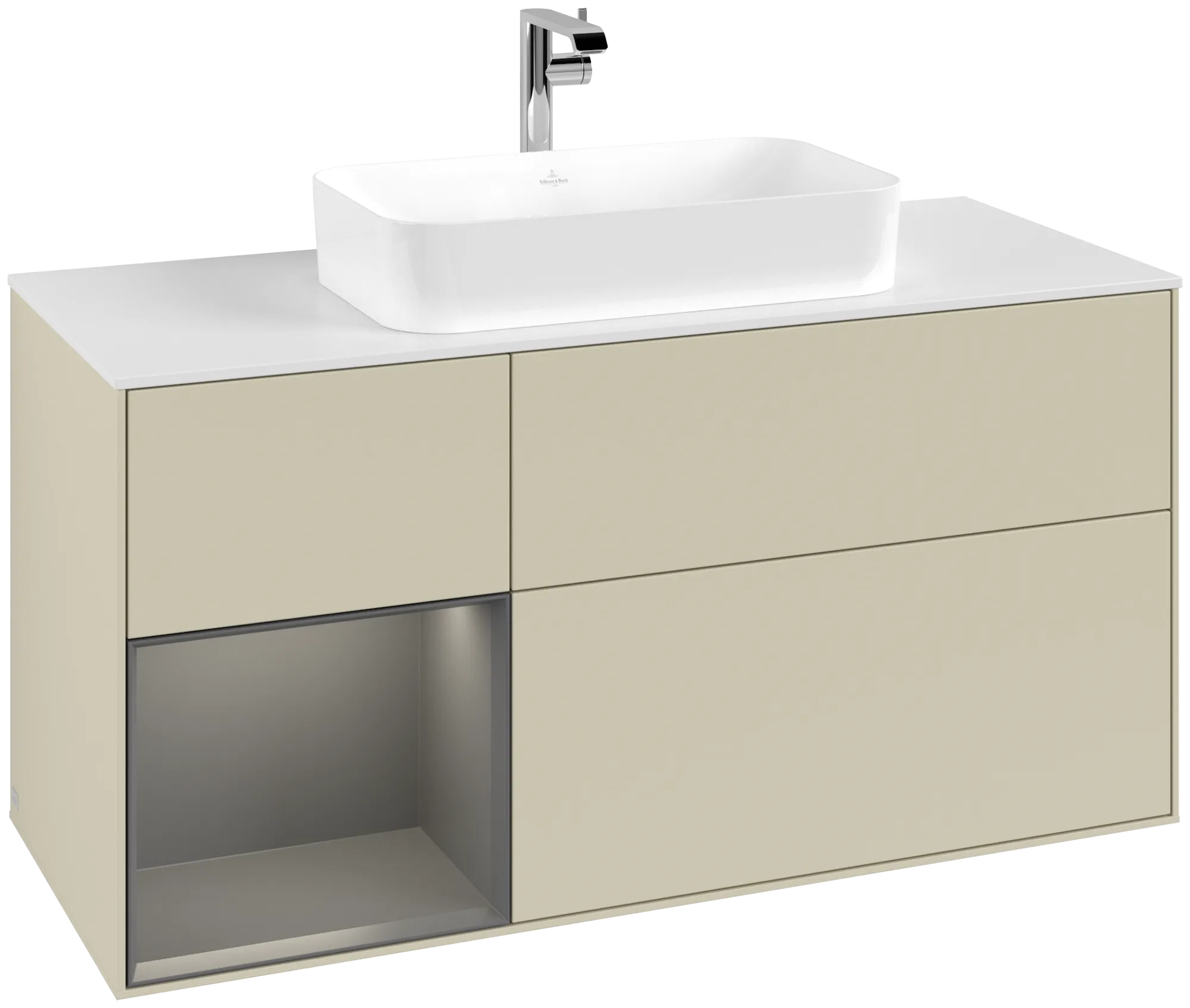 Bild von VILLEROY BOCH Finion Waschbeckenunterschrank, mit Beleuchtung, 3 Auszüge, 1200 x 603 x 501 mm, Silk Grey Matt Lacquer / Anthracite Matt Lacquer / Glass White Matt #G291GKHJ