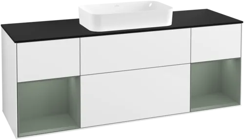 Bild von VILLEROY BOCH Finion Waschbeckenunterschrank, mit Beleuchtung, 4 Auszüge, 1600 x 603 x 501 mm, Glossy White Lacquer / Olive Matt Lacquer / Glass Black Matt #G332GMGF