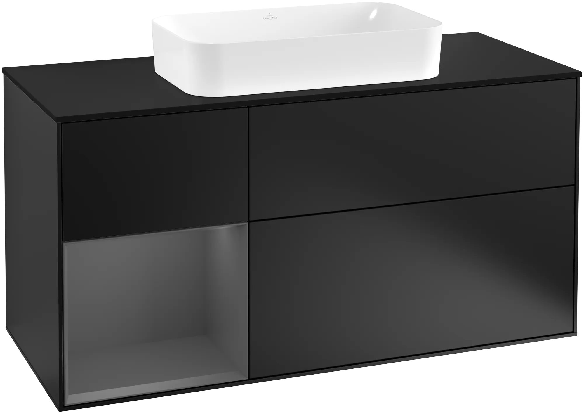 Bild von VILLEROY BOCH Finion Waschbeckenunterschrank, mit Beleuchtung, 3 Auszüge, 1200 x 603 x 501 mm, Black Matt Lacquer / Anthracite Matt Lacquer / Glass Black Matt #G292GKPD
