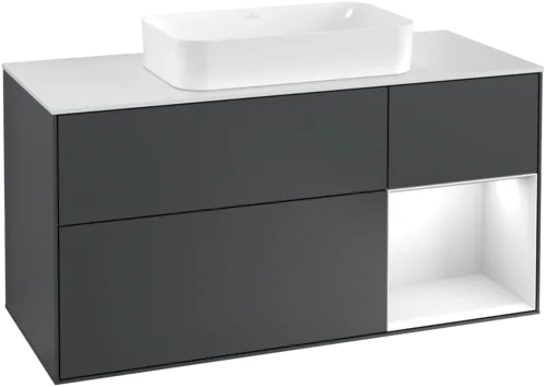 Bild von VILLEROY BOCH Finion Waschbeckenunterschrank, mit Beleuchtung, 3 Auszüge, 1200 x 603 x 501 mm, Midnight Blue Matt Lacquer / Glossy White Lacquer / Glass White Matt #G301GFHG