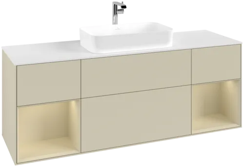 Bild von VILLEROY BOCH Finion Waschbeckenunterschrank, mit Beleuchtung, 4 Auszüge, 1600 x 603 x 501 mm, Silk Grey Matt Lacquer / Silk Grey Matt Lacquer / Glass White Matt #G331HJHJ