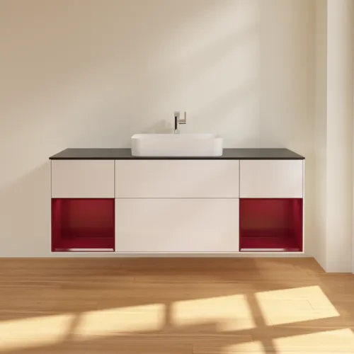 Bild von VILLEROY BOCH Finion Waschbeckenunterschrank, mit Beleuchtung, 4 Auszüge, 1600 x 603 x 501 mm, Glossy White Lacquer / Peony Matt Lacquer / Glass Black Matt #G332HBGF