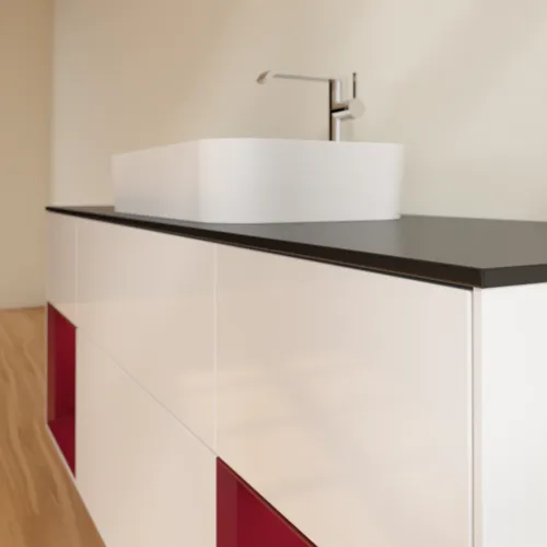 Bild von VILLEROY BOCH Finion Waschbeckenunterschrank, mit Beleuchtung, 4 Auszüge, 1600 x 603 x 501 mm, Glossy White Lacquer / Peony Matt Lacquer / Glass Black Matt #G332HBGF