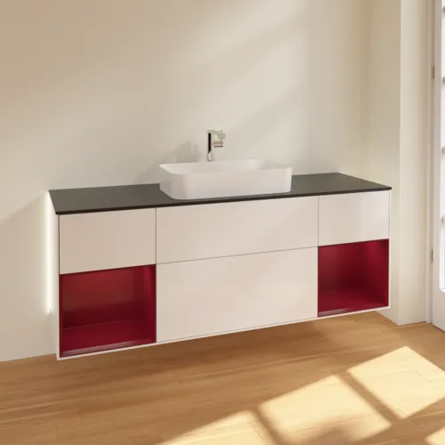 Bild von VILLEROY BOCH Finion Waschbeckenunterschrank, mit Beleuchtung, 4 Auszüge, 1600 x 603 x 501 mm, Glossy White Lacquer / Peony Matt Lacquer / Glass Black Matt #G332HBGF