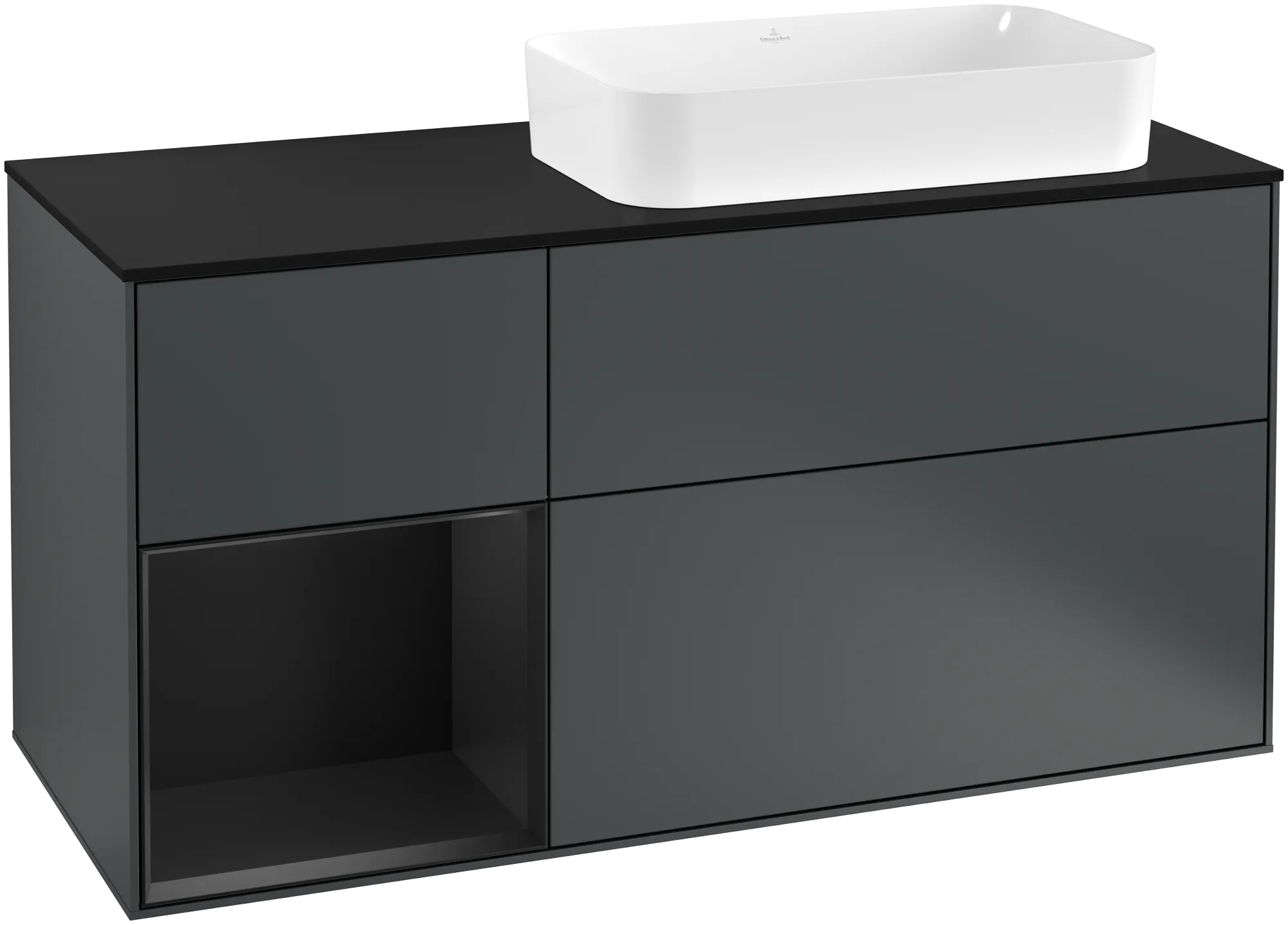 Bild von VILLEROY BOCH Finion Waschbeckenunterschrank, mit Beleuchtung, 3 Auszüge, 1200 x 603 x 501 mm, Midnight Blue Matt Lacquer / Black Matt Lacquer / Glass Black Matt #G272PDHG