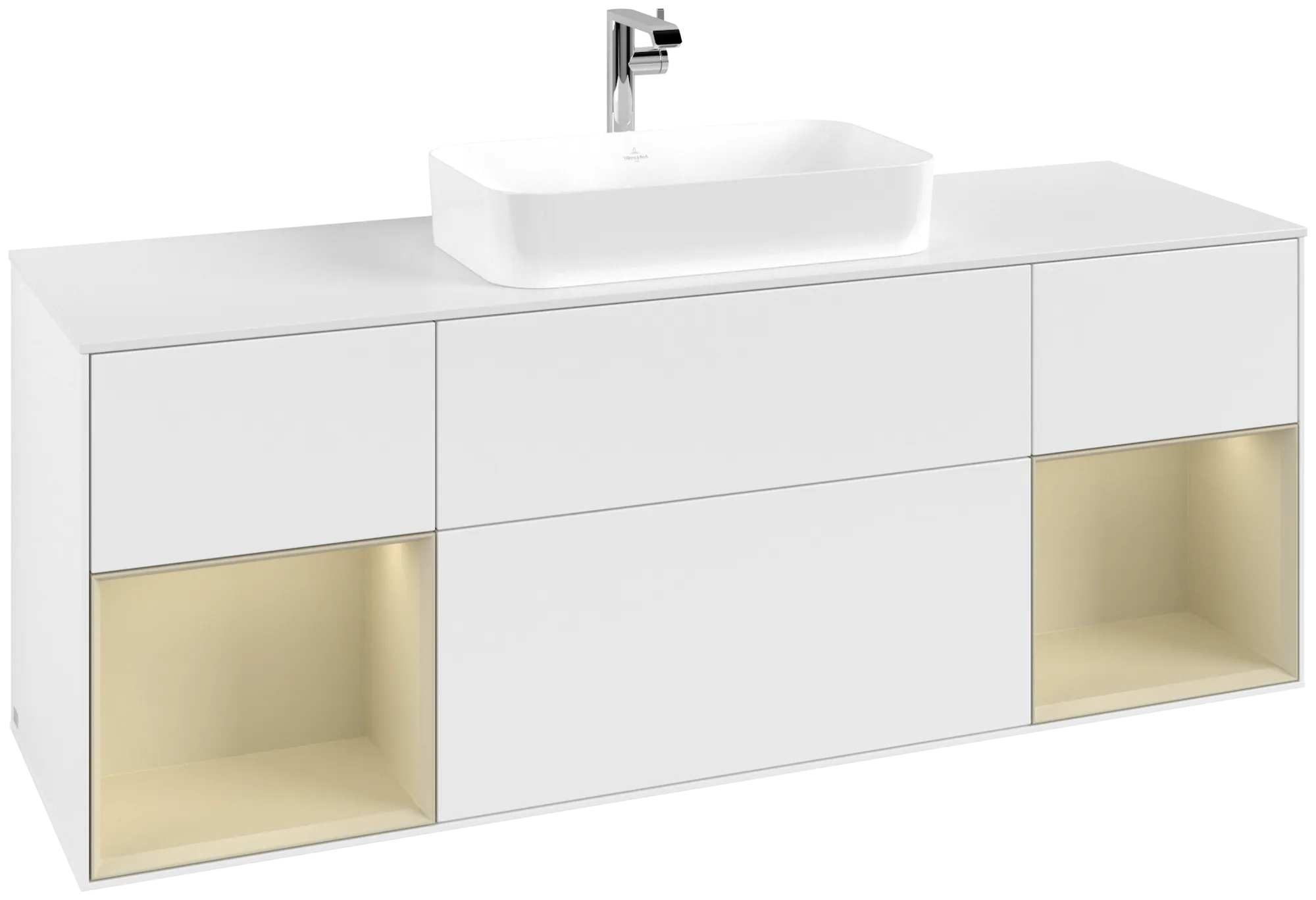 Bild von VILLEROY BOCH Finion Waschbeckenunterschrank, mit Beleuchtung, 4 Auszüge, 1600 x 603 x 501 mm, White Matt Lacquer / Silk Grey Matt Lacquer / Glass White Matt #G331HJMT